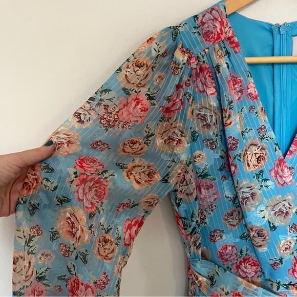 Adelyn Rae Floral Ruffle Wrap Midi Dress Blue – Size Small Feminine Romantic - Picture 11 of 15